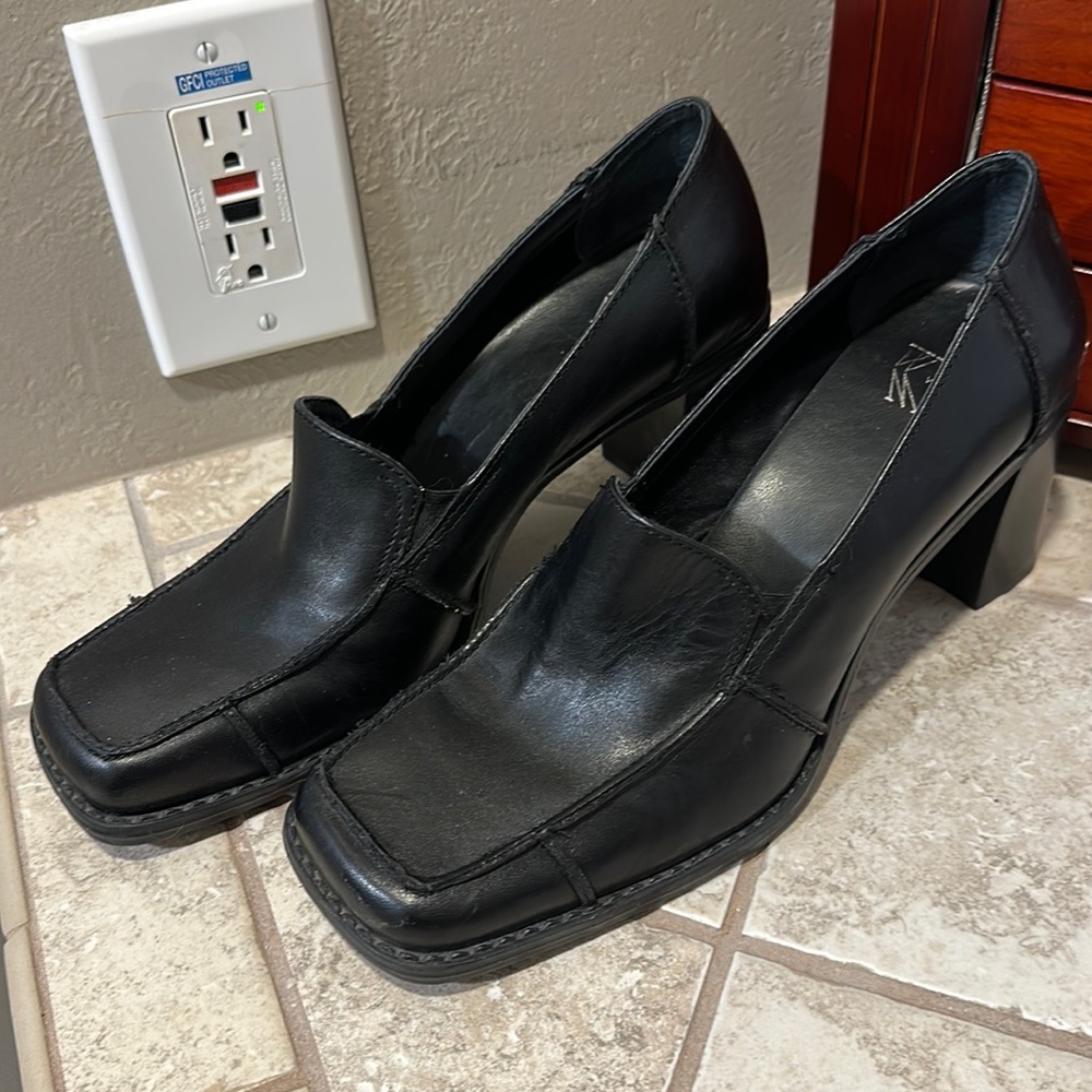 Black Leather Loafer Heel